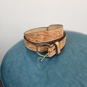 Western Floral Tooled Genuine Leather Brown Belt 44 Classic Rodeo Made in USA